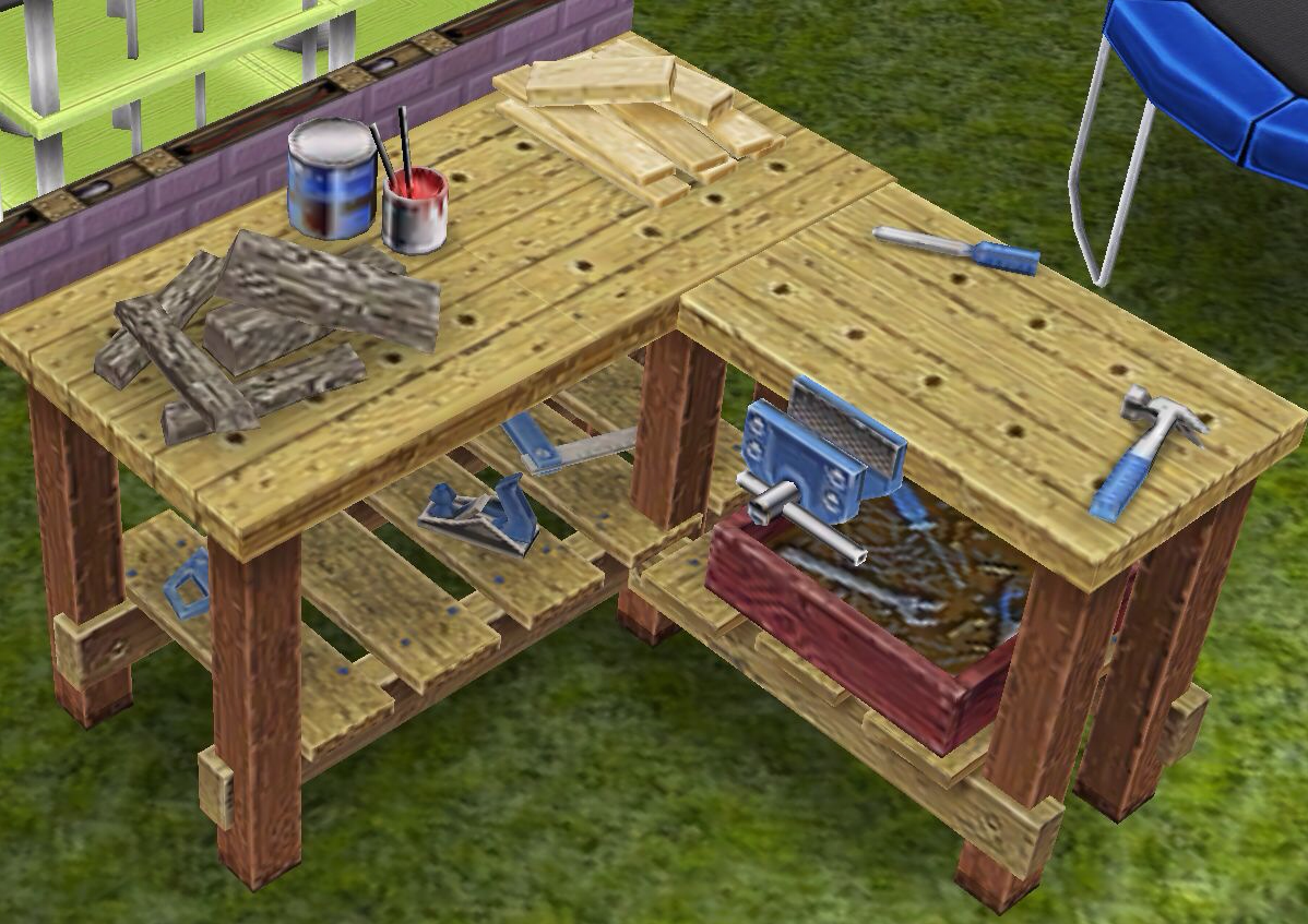 Quick practice using a neighbors woodworking bench sims 