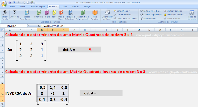 Calculando determinantes de matrizes usando o Excel [Inversa da matriz quadrada]