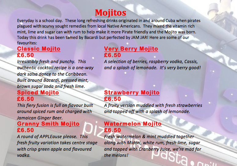 Jam Jar Jam Jar The Menus & Info!