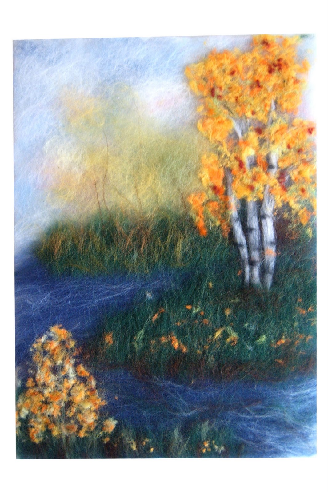 шерстяная осень. шерстяная осень. буянкина екатерина шерстяная акварель. шерстяная осень. картины из шерсти.