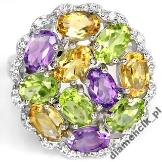 srebrny pierścionek z kolorowymi kamieniami naturalnymi co kupić na prezent biżuteria z naturalnymi kamieniami kolorowy pierścionek koktajlowy