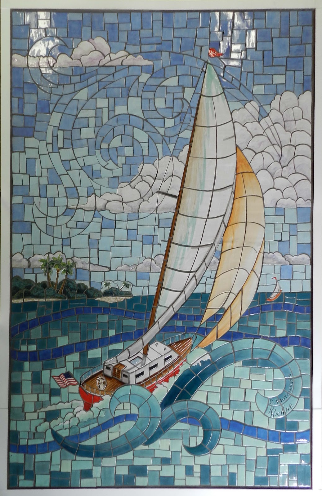 Diane's Art Stuff Sailboat mural in tile complete.