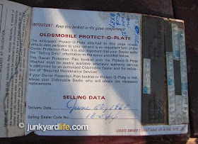 Original documentation in truck of 1967 Olds F-85
