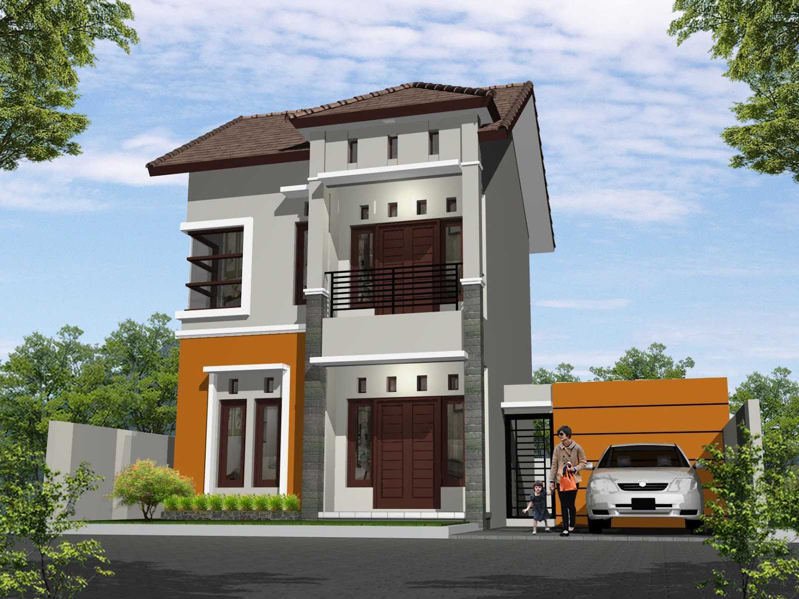 Desain Rumah 2 Lantai Sederhana dengan Garasi Mobil Sederhana dengan Warna Abu Abu