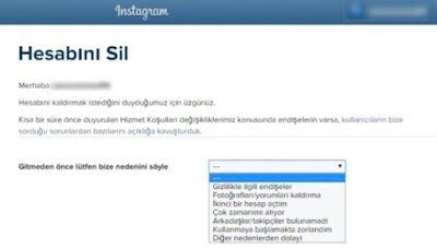 insta hesap silme