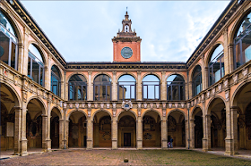 The courtyard of the Archiginnasio, the oldest surviving building of the University of Bologna