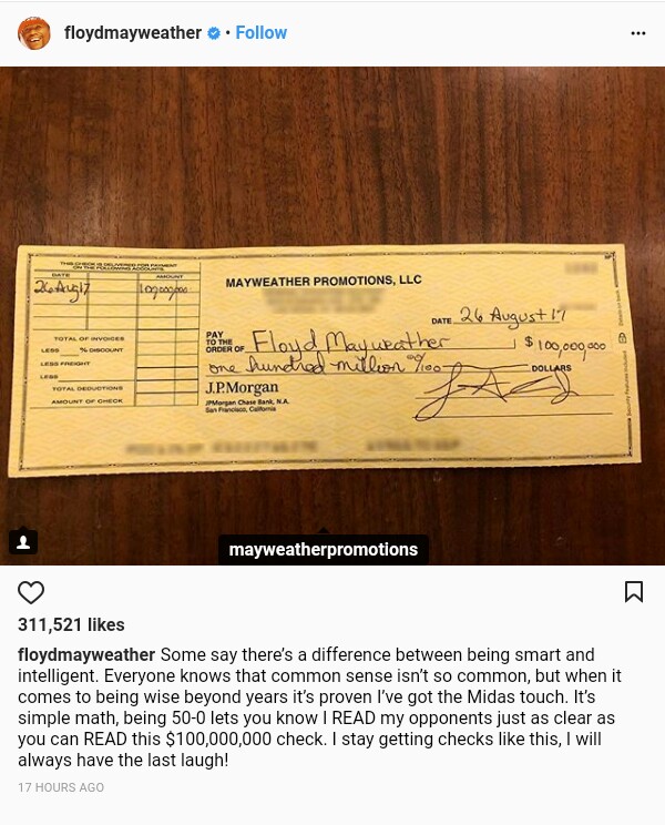 CHEQUE Floyd Maywesther