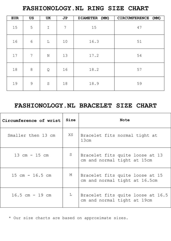 tiffany bracelet size chart