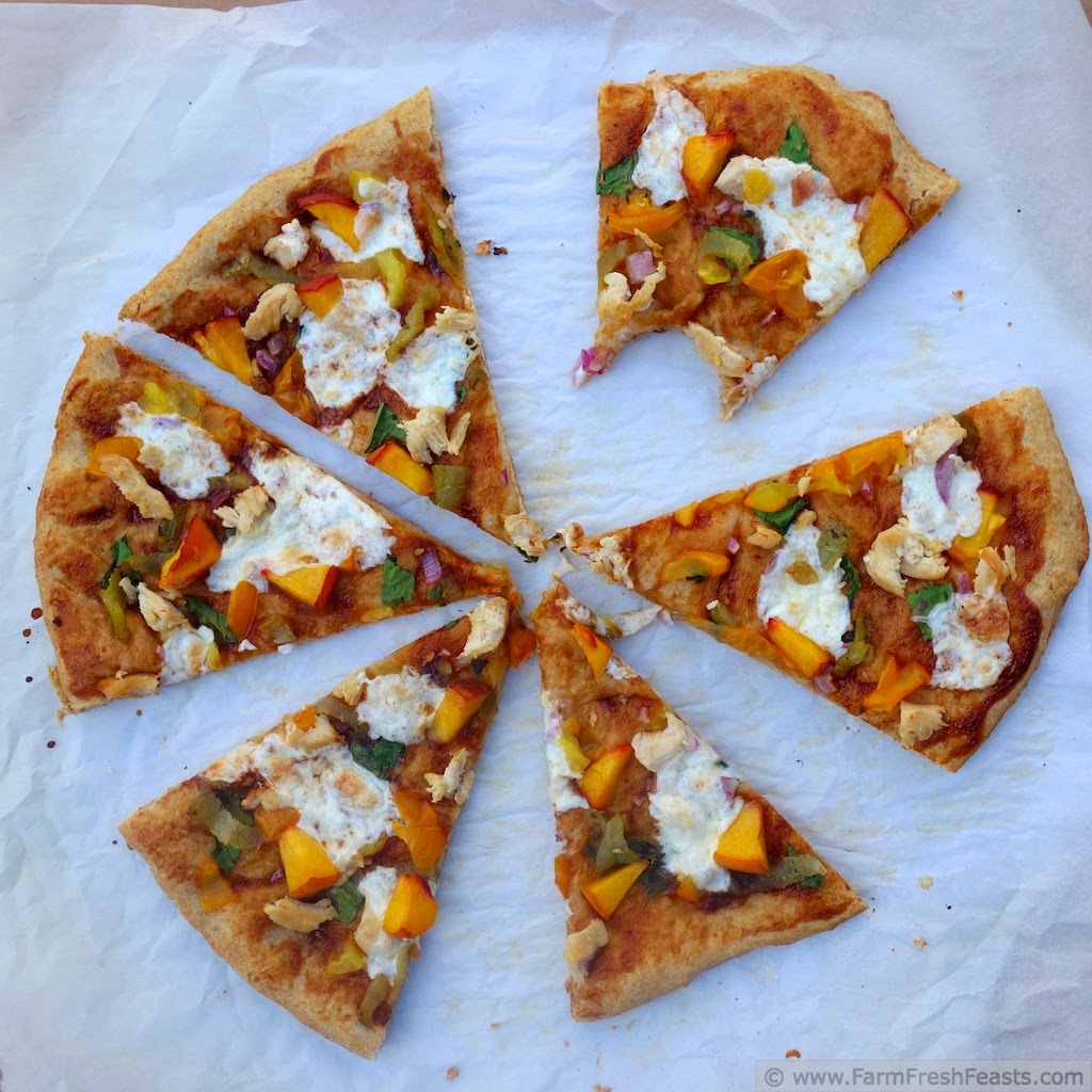 Sweet & Spicy Peach, Chicken, Hatch Chile and Spinach Pizza | Farm Fresh Feasts