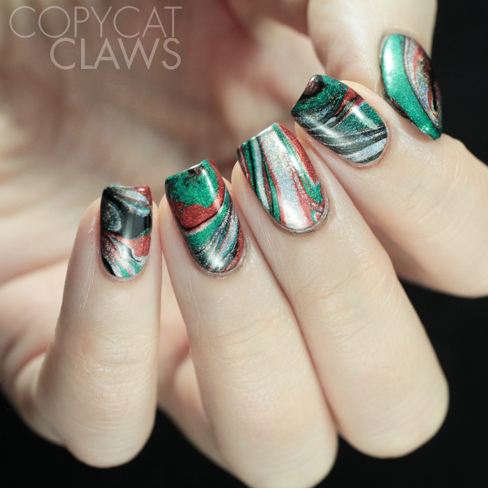 Copycat Claws: The Digit-al Dozen does Holo - Christmas Drip Marble Nails