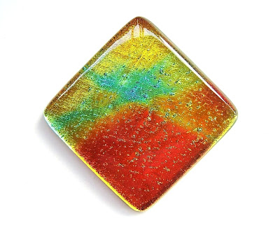 Orange, Teal, Yellow Warm Lava Dichroic Glass Tile