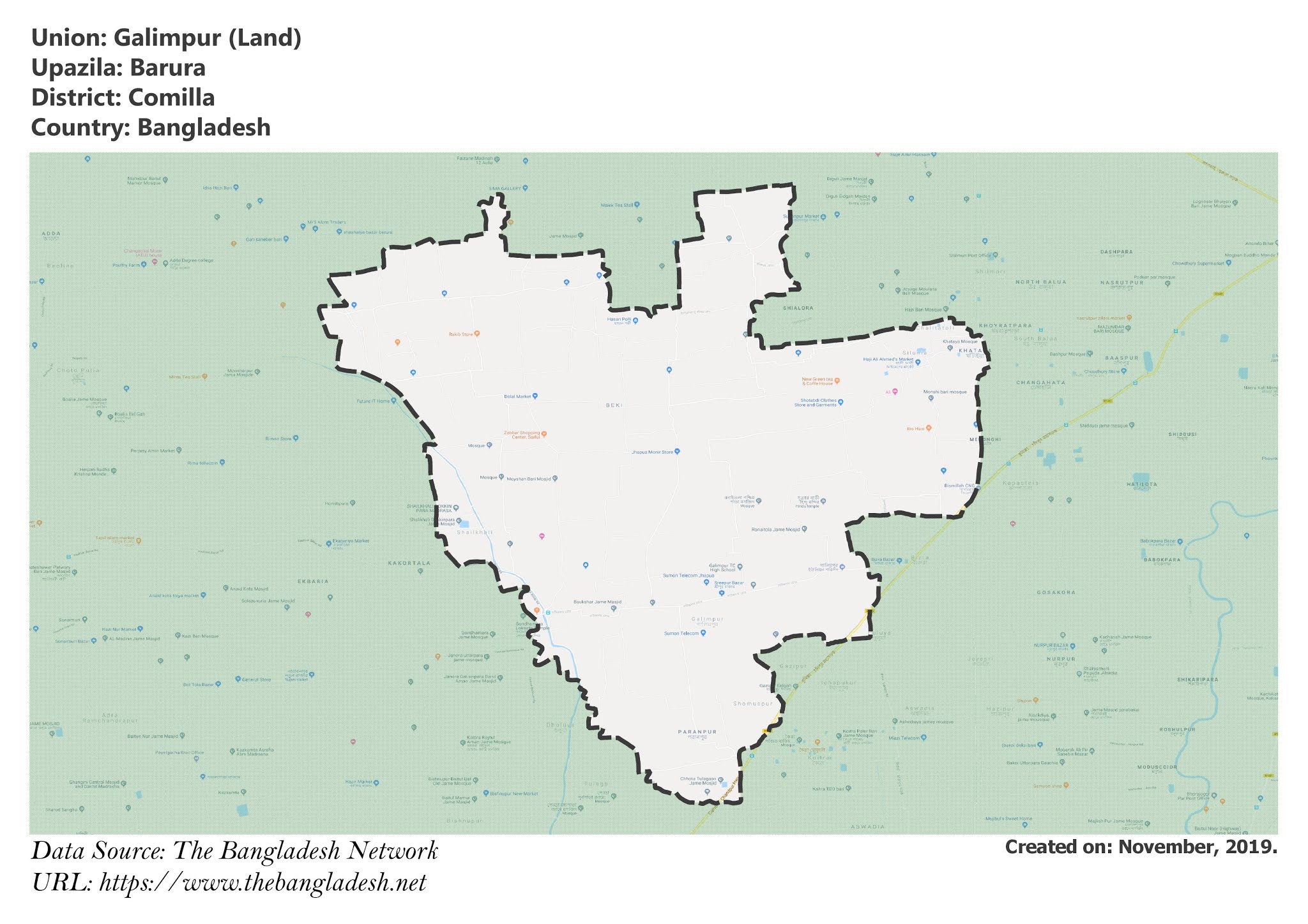Map of Galimpur of Comilla, Bangladesh.