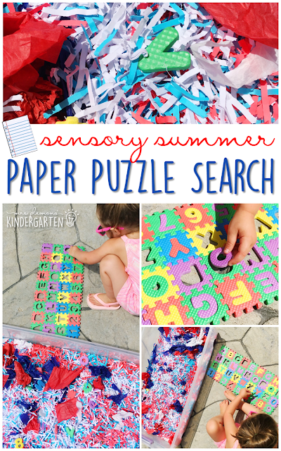 Practice fine motor skills with this paper filled sensory bin! This is a perfect activity for summer tot school, preschool, or kindergarten!