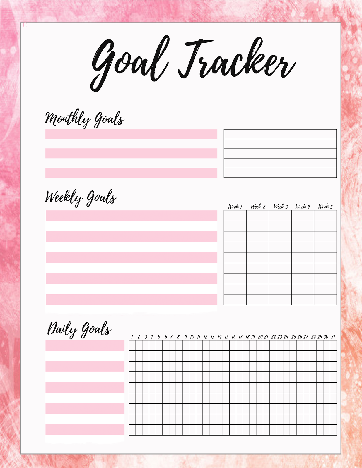 Goal Tracker Free Printable