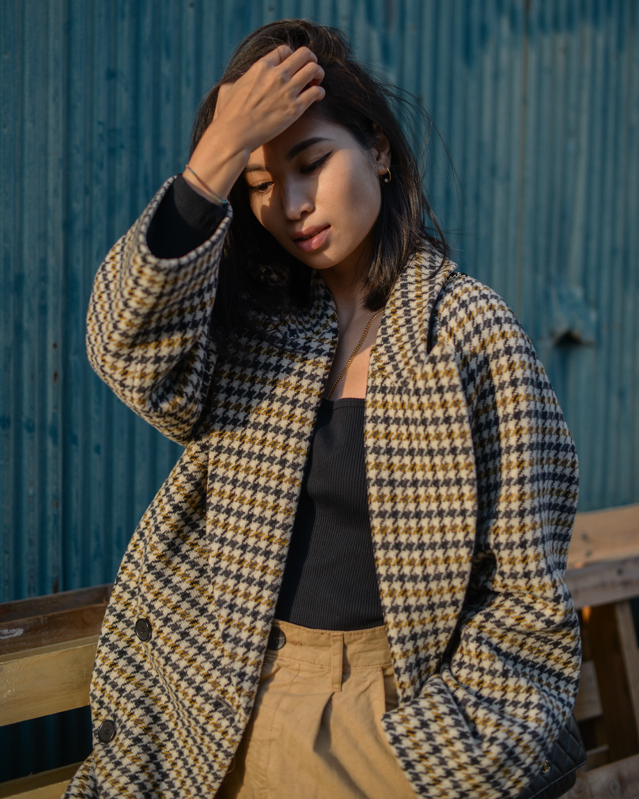 Spring plaids, Plaid for spring, easy spring outfits, beige trousers with black top, square neck tops, Tokyo street style, spring transitional outfits - FOREVERVANNY.com