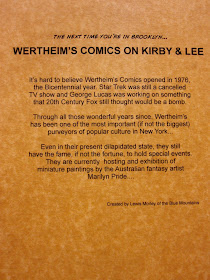 Piece of paper with the back-story to 'Wertheim's Comics on Kirby & Lee'