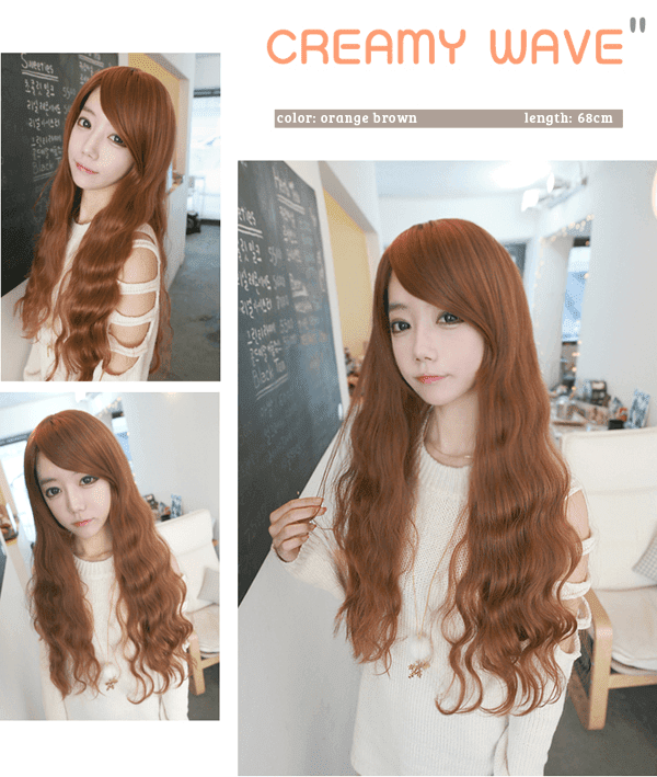 Creamy Wave Orange Brown Korean Fashion Beauty Wig Pinkyparadise