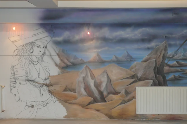 Malarstwo dekoracyjne 3D, malowanie obrazu na ścianie w motyw piratów