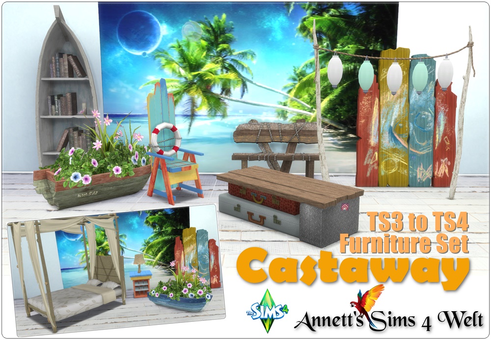 Sims 4 CC's The Best TS3 to TS4 Furniture Set "Castaway" by