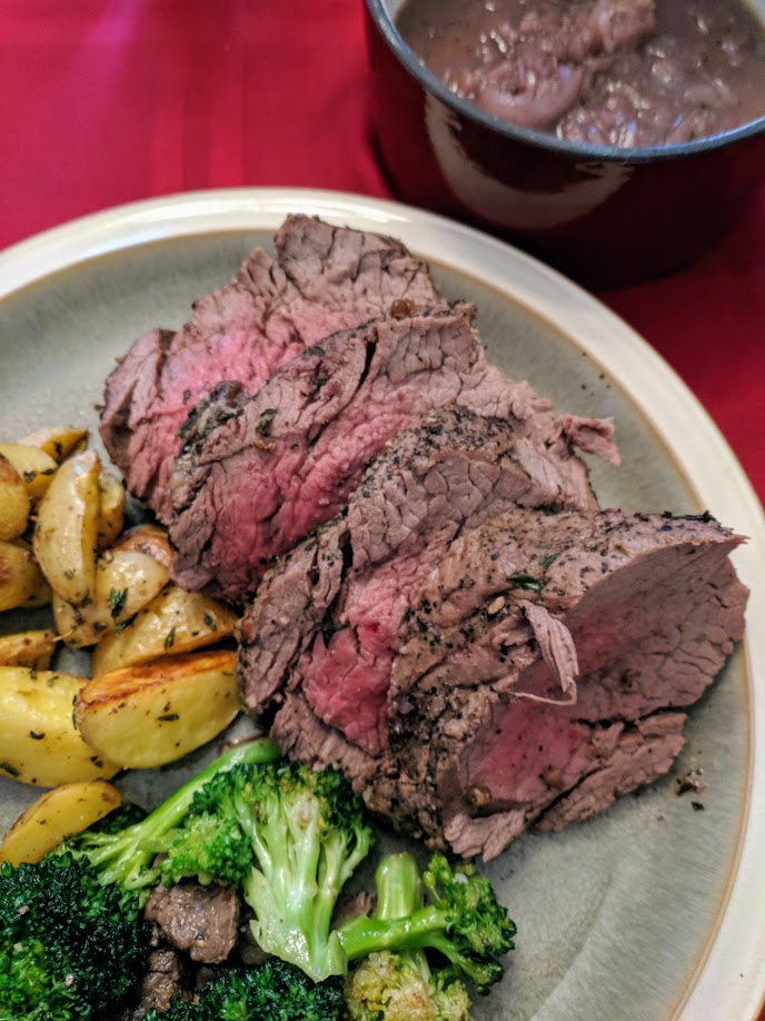 Chef Bolek Roasted Beef Tenderloin with French Onion Au Jus