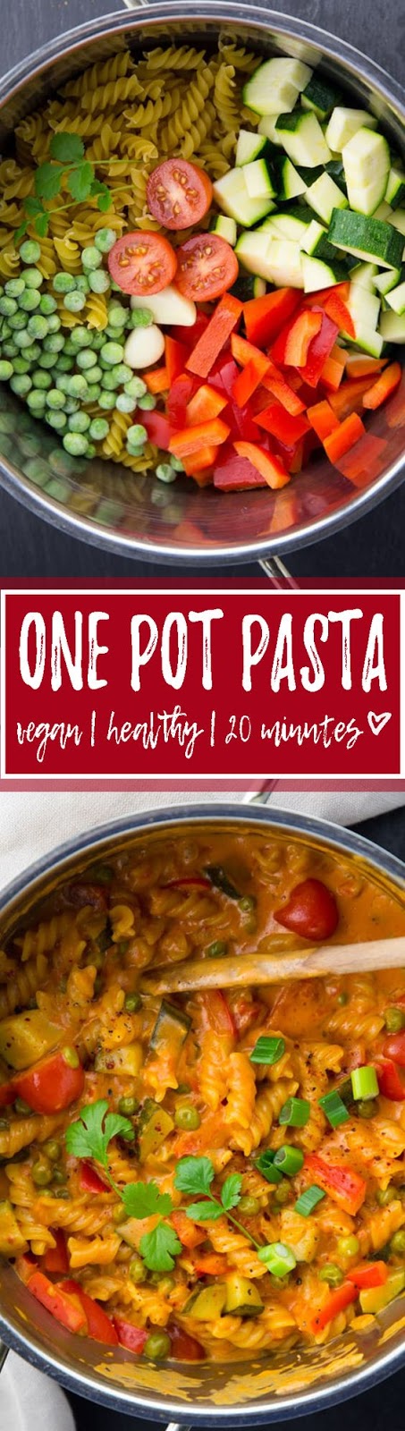 This Asian style vegan one pot pasta with coconut milk and red curry paste is my new favorite meal for weeknight dinners. Easy, healthy, and so incredibly delicious and creamy! <3 | veganheaven.org