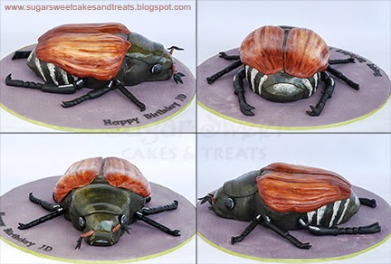 A view from all 4 sides of the Japanese Beetle Bug Cake