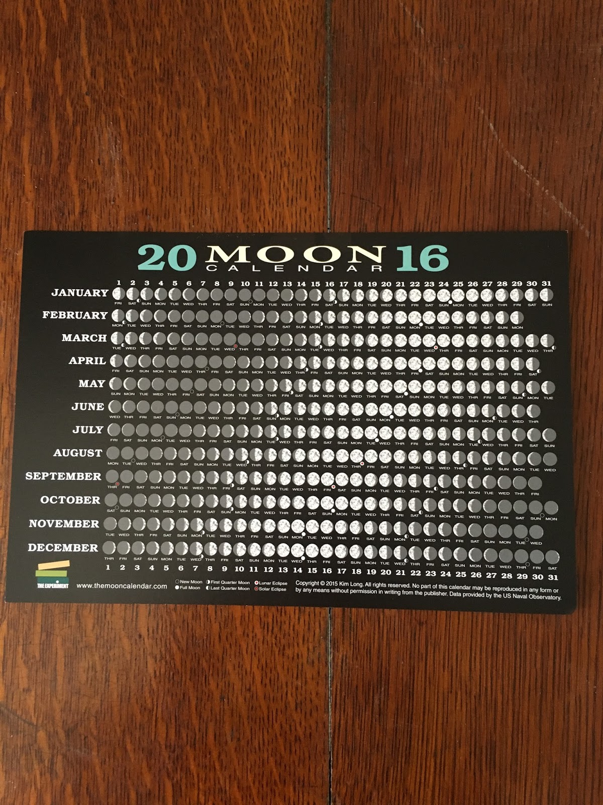 Eco Modern Concierge Made in the USA Moon Calendar