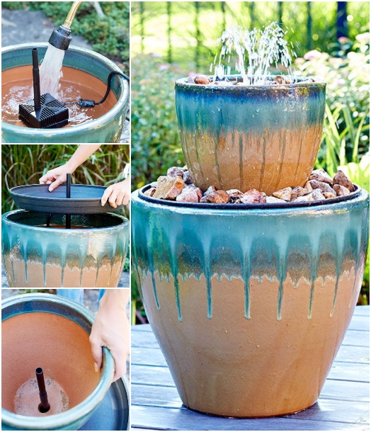 DIY 2 Tier Pot Water Fountain Idea