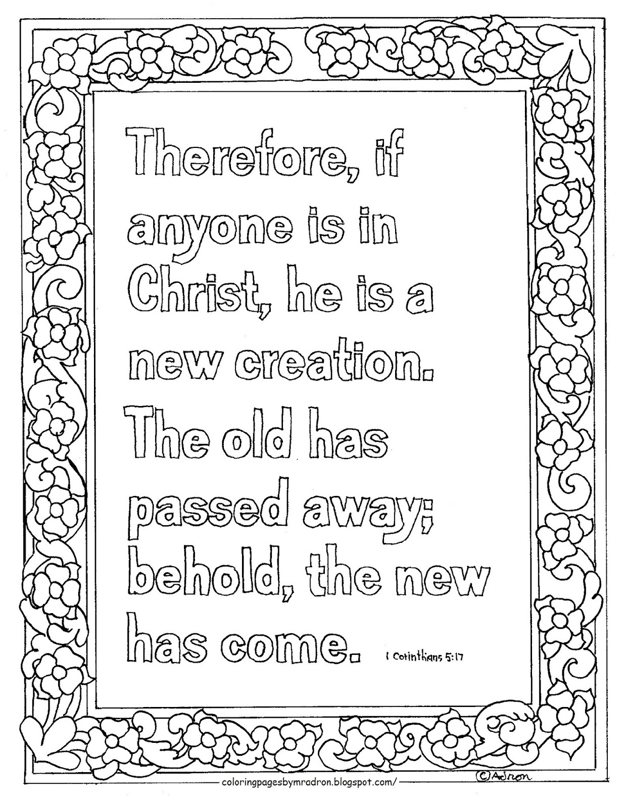 Coloring Pages For Kids By Mr Adron Printable Coloring Page New Creation Bible Verse 2 Corinthians 5 17