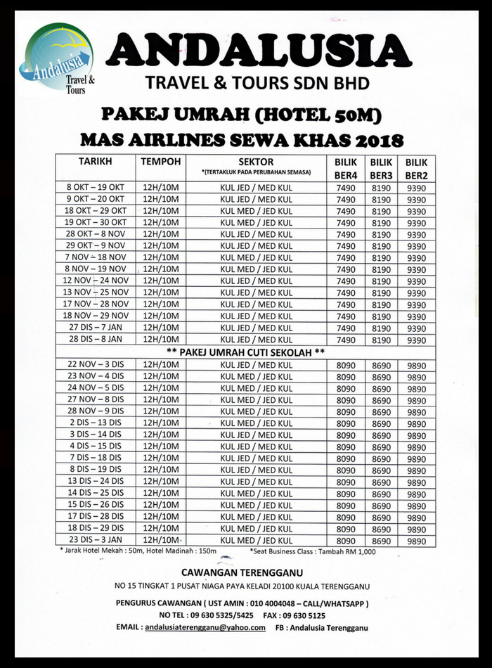 Harga pakej umrah andalusia 2022