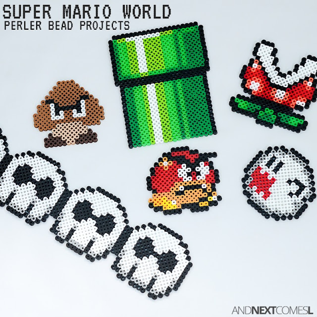 Super Mario World perler bead crafts from And Next Comes L