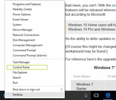 Kotak dialog klik kanan pada Start Windows 10