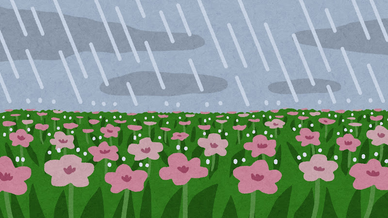 雨が降るお花畑のイラスト 背景素材 かわいいフリー素材集 いらすとや