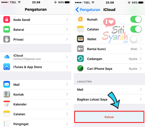 cara logout icloud di iphone
