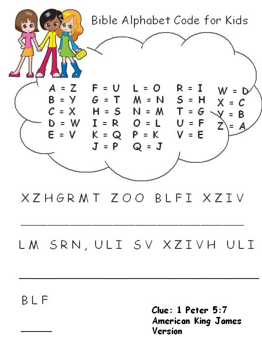 Mighty kids for god alphabet code for kids 1 peter 5 7