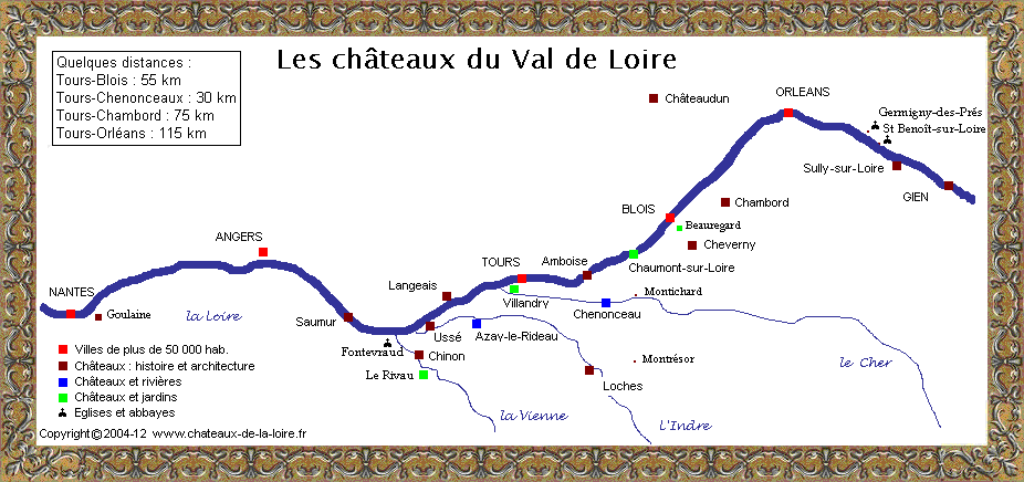 Mapa de los Castillos del Loira.