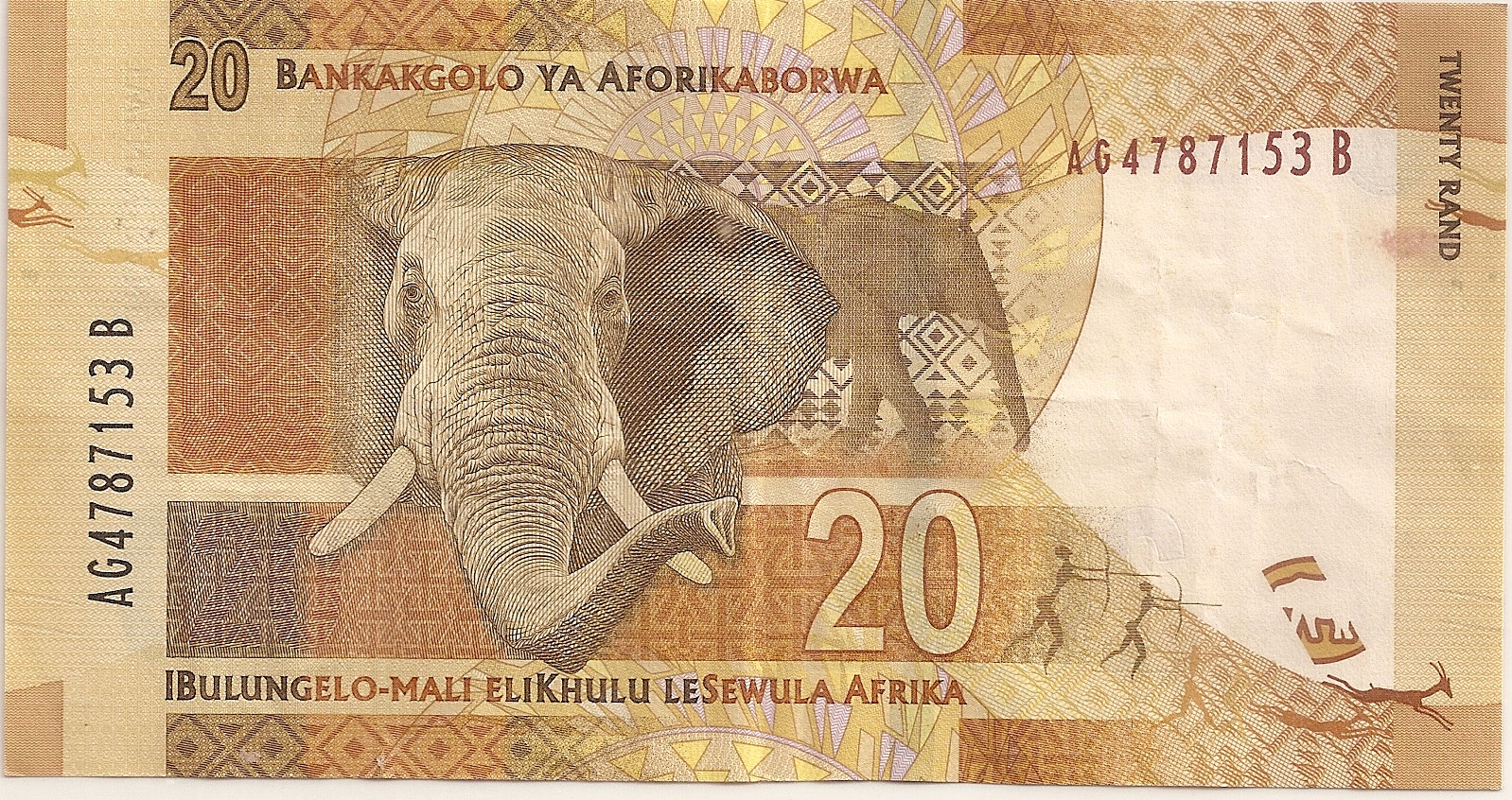 SOUTH AFRICA 20 RAND P129 a 2005 ELEPHANT ANIMAL MINING UNC MONEY BILL BANK NOTE 