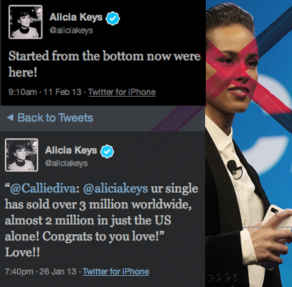 Alicia Keys in the sponsored, Blackberry Conference with an iPhone