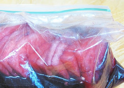 marinading watermelon slices in red wine