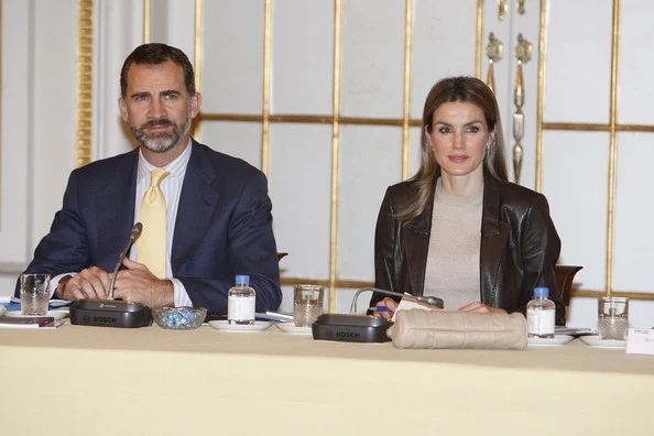 Crown Prince Felipe and Crown Princess Letizia attend the Meeting of Principe de Girona's Foundation at Palauet Albeniz