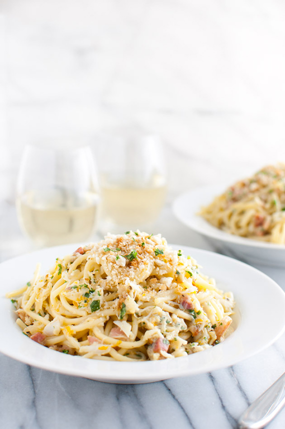 Spaghetti Carbonara with Crab and Meyer Lemon recipe by Taming Of The Spoon