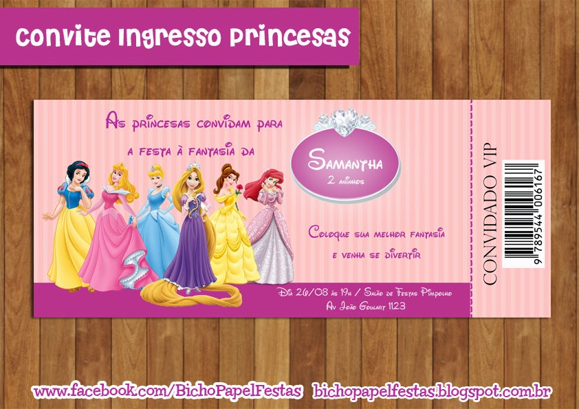 Arte Convite Ingresso VIP Princesas