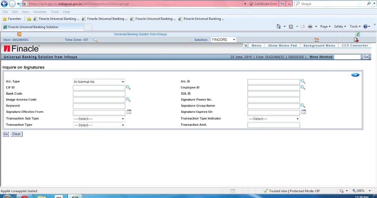 DOP Finacle Tutorials: Signature viewing menu in DOP Finacle