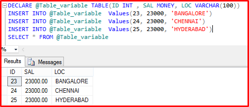 Bala Krishna's MSBI Blog: SQL SERVER – Table Variables
