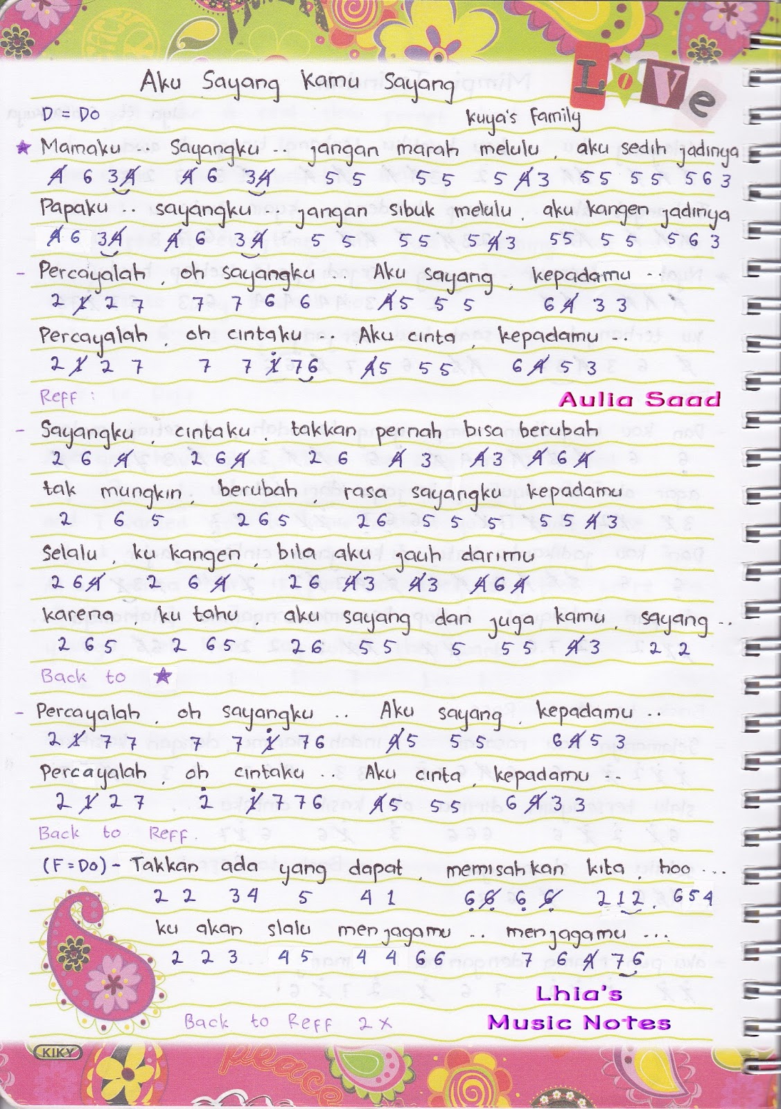 Not Angka Uya Family Aku Sayang Kamu Sayang not