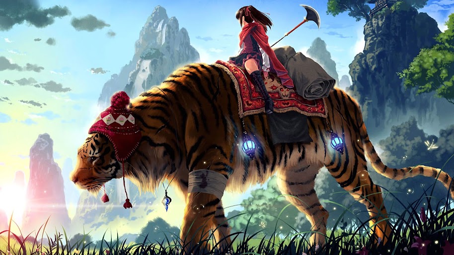Anime, Girl, Fantasy, Tiger, 4K, 3840x2160, #41