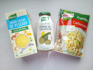 Knorr caldo casero de pollo, Knorr Crema de calabacin, Knor Spaguettis carbonara