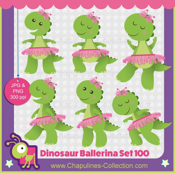 Dinosaur ballerina clipart set