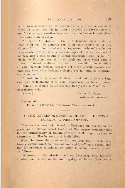 1908 proclamation to select replacement councilor, English version.