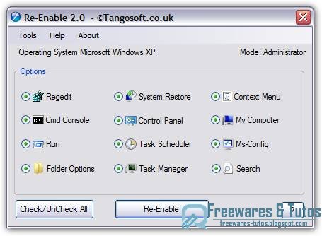 Re-Enable : un petit logiciel gratuit pour rétablir les fonctions importantes de Windows